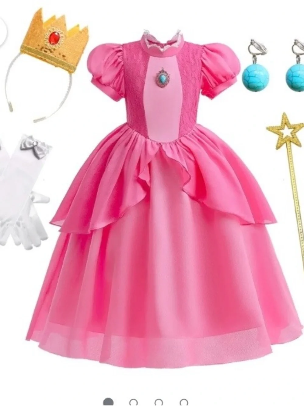 NWT Princess Peach Costume Full Set Size 140 | Dress Wig Gloves Wand Crown